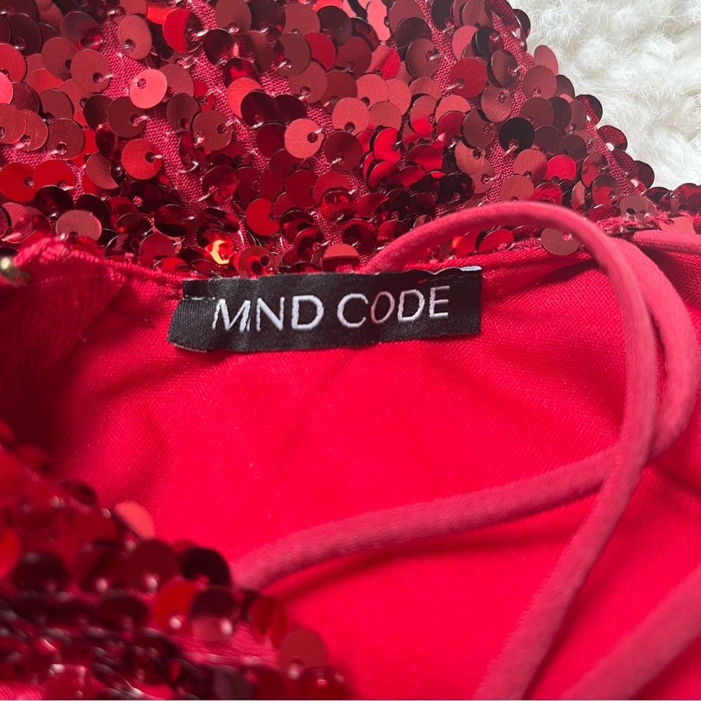 Mind Code Sequin Red Mini Dress M - image 8